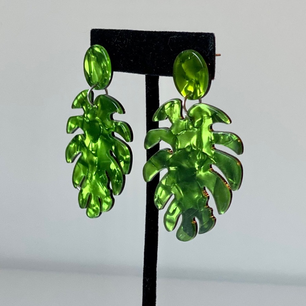 Tropical Leaf Statement Boho Earrings - image 5